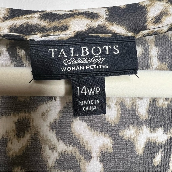 Talbots Animal Print Semi-Sheer Boho Flowy Cap Sleeve Blouse Size 14W - Picture 2 of 6